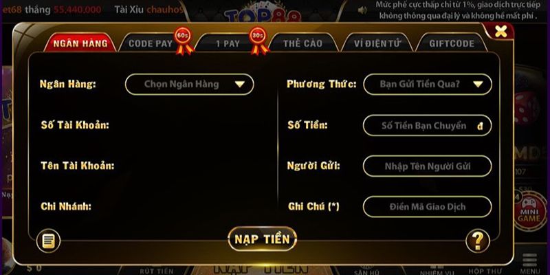 Các hình thức nạp trong TOP88 rất đa dạng